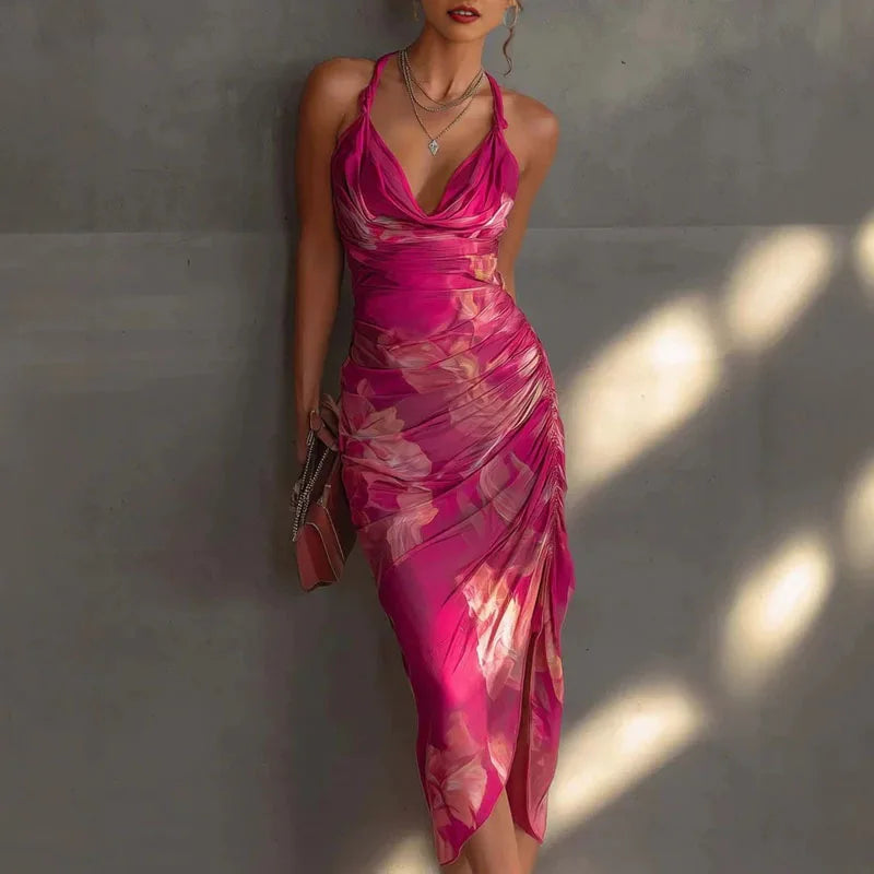 Floral print dress, tie-back, halter style. – STARTER QUALITY