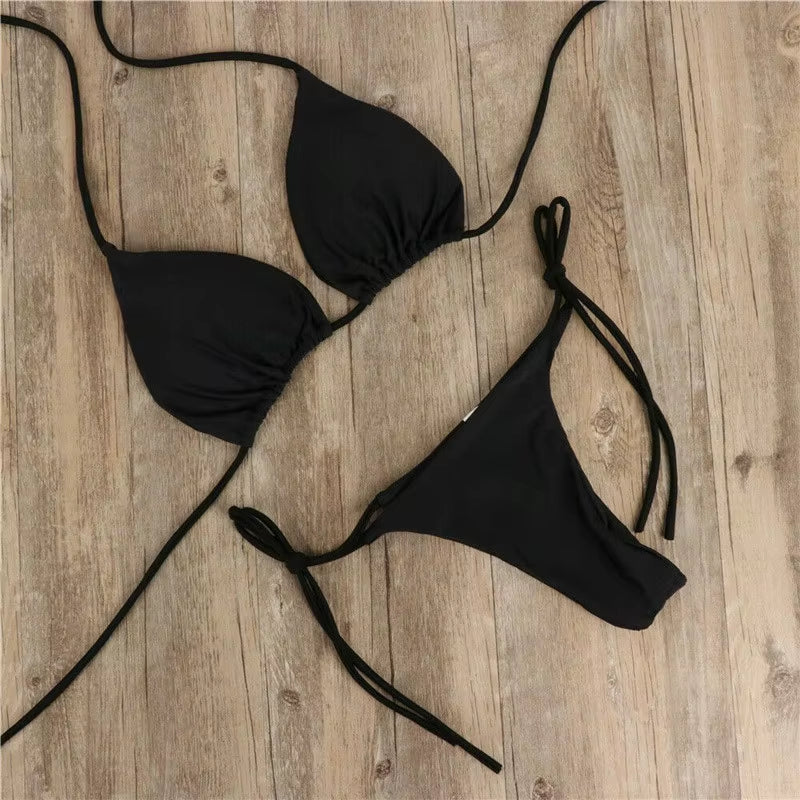 Traje de baño de verano para mujer, conjunto de Bikini Sexy con sujetador acolchado de realce, Tanga, traje de baño de dos piezas, ropa de playa, trajes de baño sexis para mujer