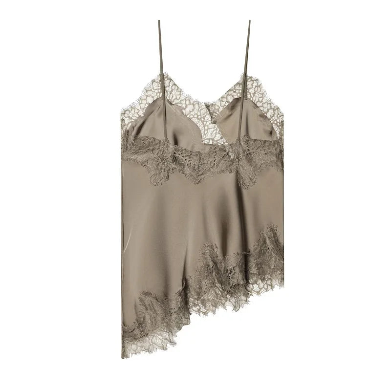 Asymmetric Lace Top Female Sexy Slip Backless Tops for Women Summer Camisole Sleeveless Tops Tanks & Camis Women'S Tops