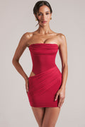 Vestido mini ceñido rojo cereza con escote bandeau - Coqueto, silueta que abraza la figura