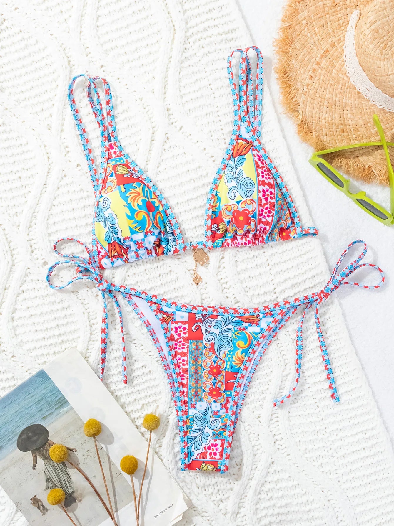 "2026 New Triangle Bikini Set - Floral Print Push up Swimsuit & Brazilian Bottoms"