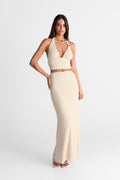 Falda maxi Eden Almendra - Fluida, Largo maxi elegante