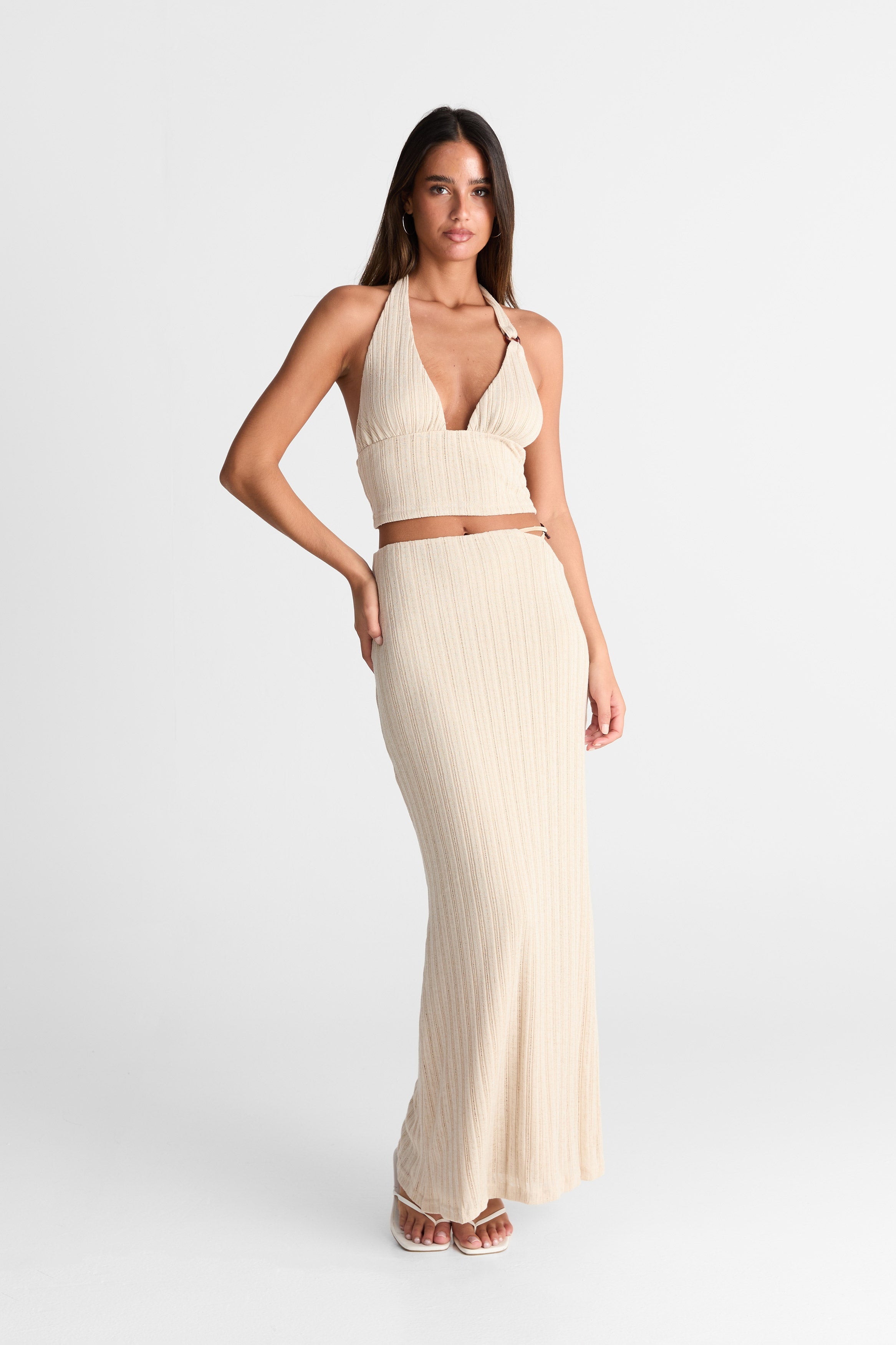 Falda maxi Eden Almendra - Fluida, Largo maxi elegante