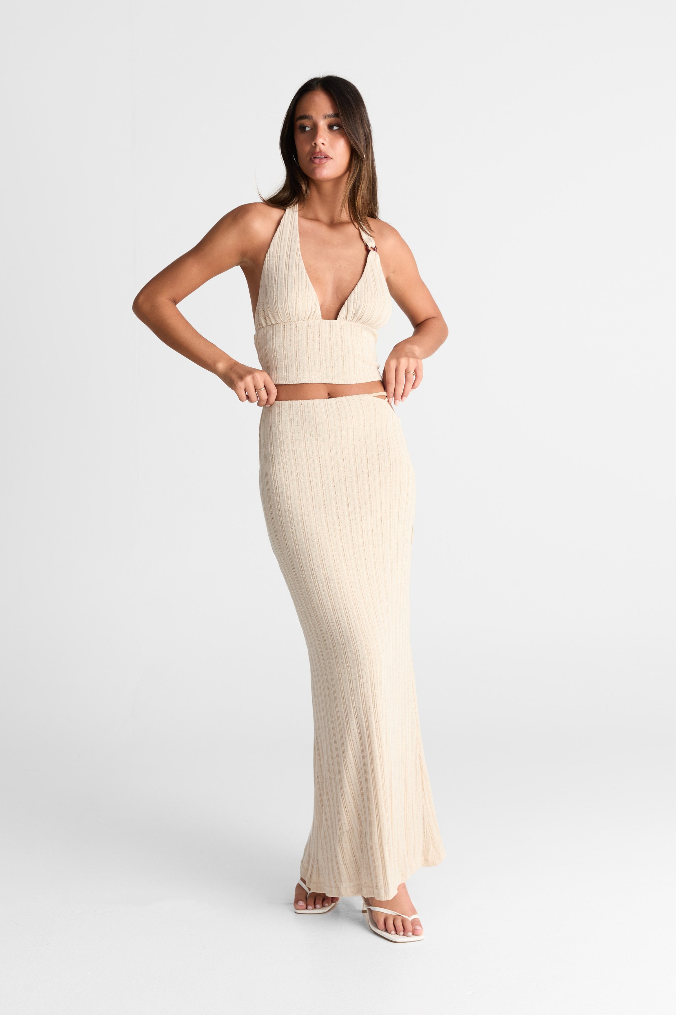 Falda maxi Eden Almendra - Fluida, Largo maxi elegante
