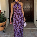 Dresses Summer Fashion Elegant Cut-Out Sleeveless Halter Neck Maxi Casual Shift Dresses for Women