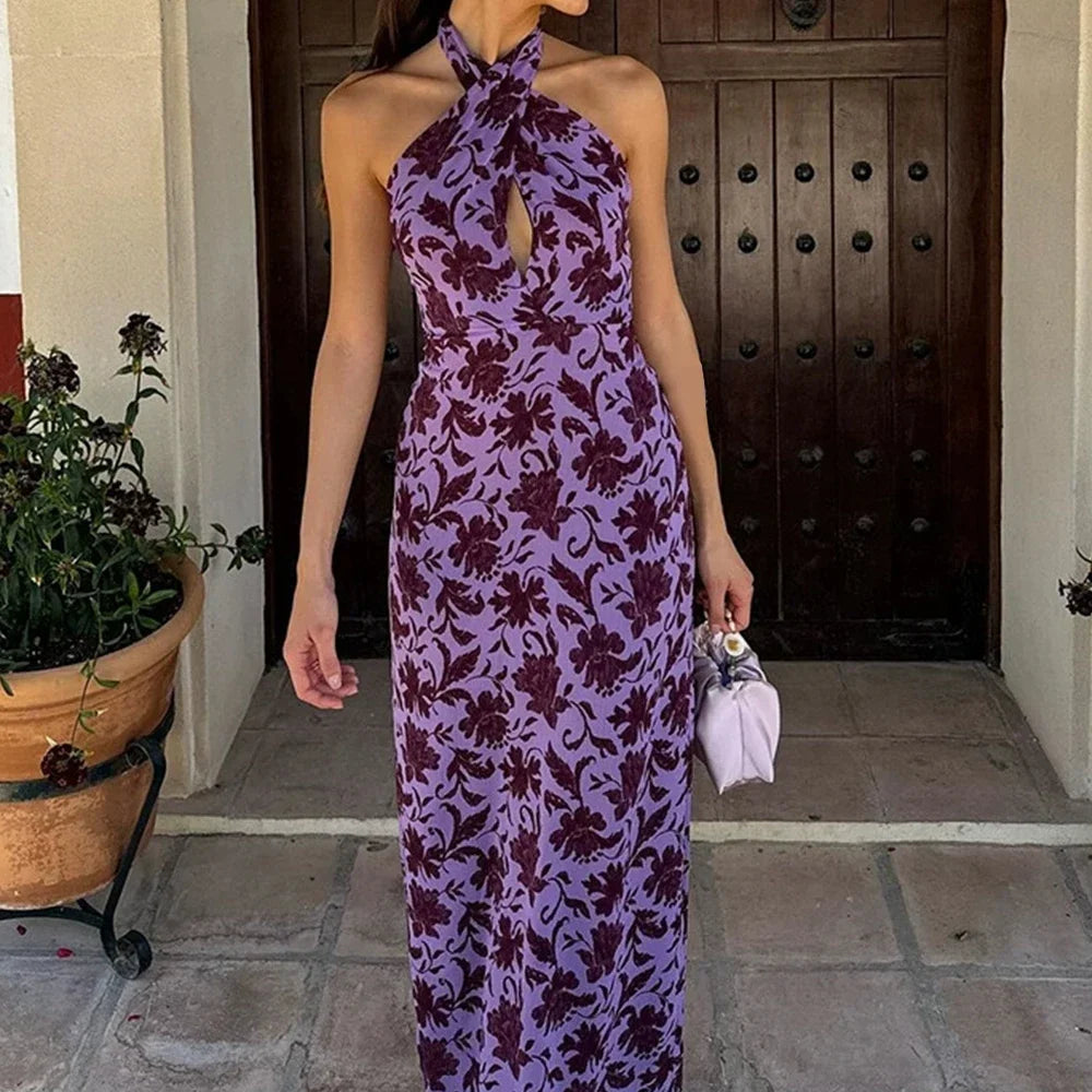 Dresses Summer Fashion Elegant Cut-Out Sleeveless Halter Neck Maxi Casual Shift Dresses for Women