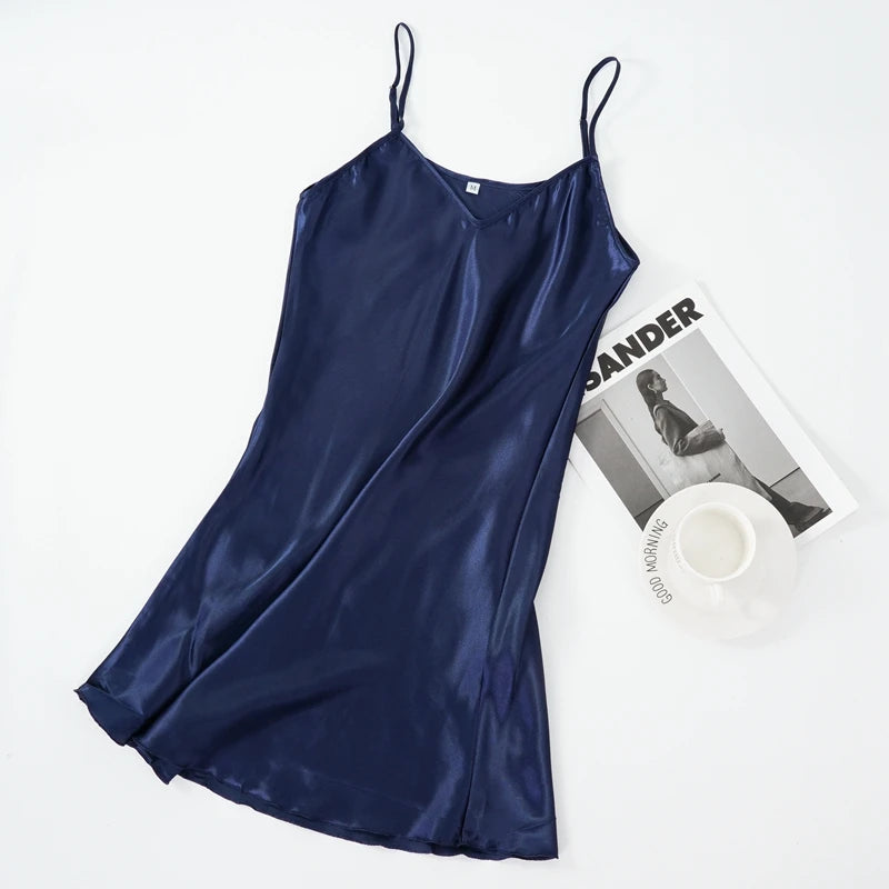 Ice Silk Suspender Nightdress Women'S Thin Sexy Adjustable Shoulder Strap Pajamas Loose Home Clothes M-2XL