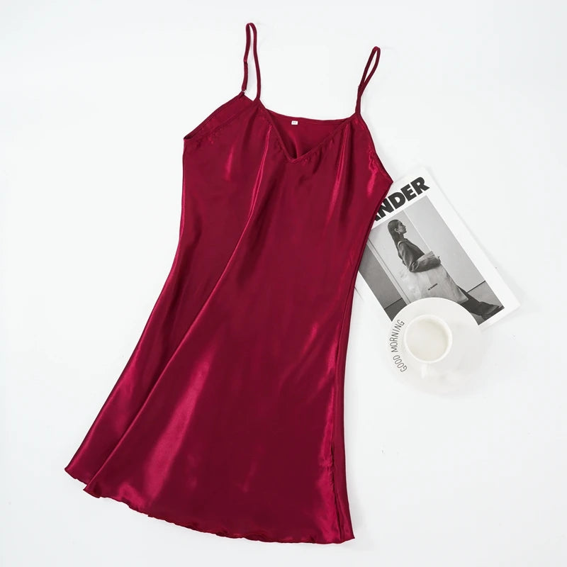 Ice Silk Suspender Nightdress Women'S Thin Sexy Adjustable Shoulder Strap Pajamas Loose Home Clothes M-2XL