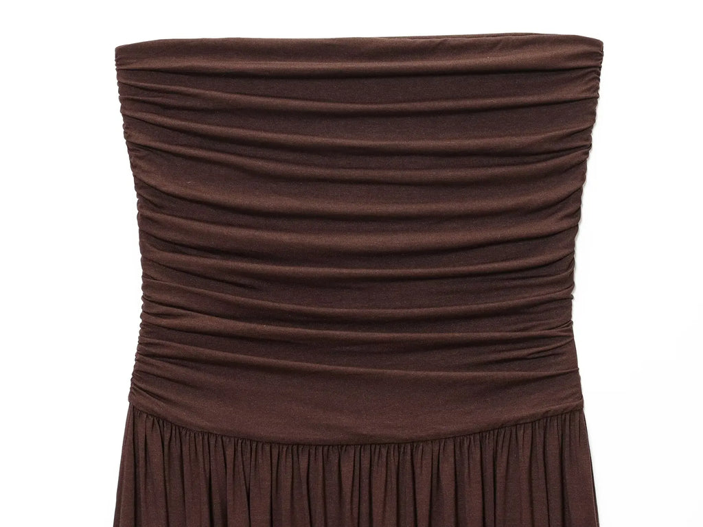 2025 Women'S New Dress Elegant Sexy Off-Shoulder Fashion Pleats Details Slimming Strapless Dress