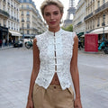 Y2K Aesthetic Solid Color Lace Crop Top Sleeveless Chinese Frog Button Vest Women'S Summer Party Streetwear