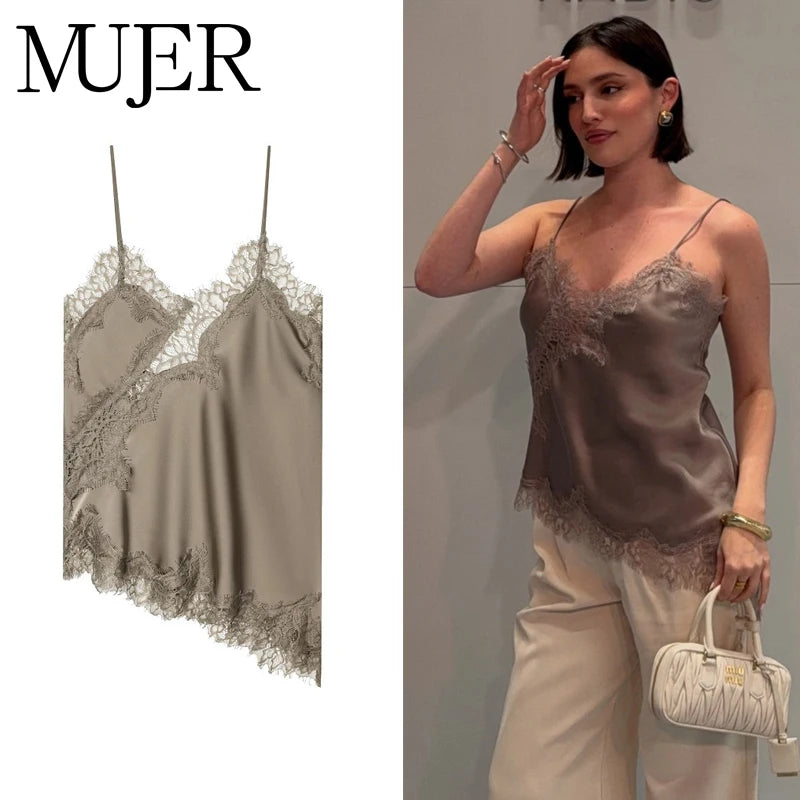 Asymmetric Lace Top Female Sexy Slip Backless Tops for Women Summer Camisole Sleeveless Tops Tanks & Camis Women'S Tops