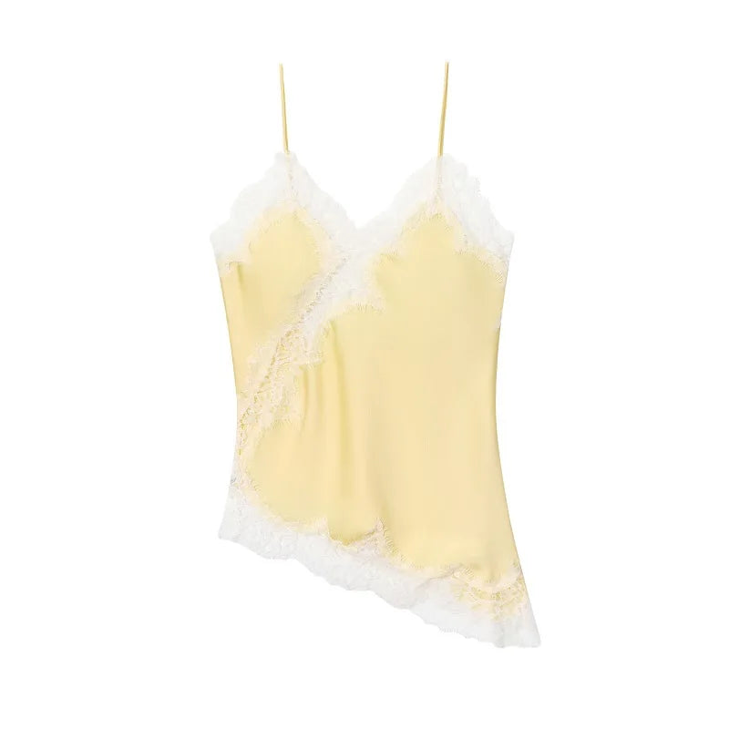 Asymmetric Lace Top Female Sexy Slip Backless Tops for Women Summer Camisole Sleeveless Tops Tanks & Camis Women'S Tops