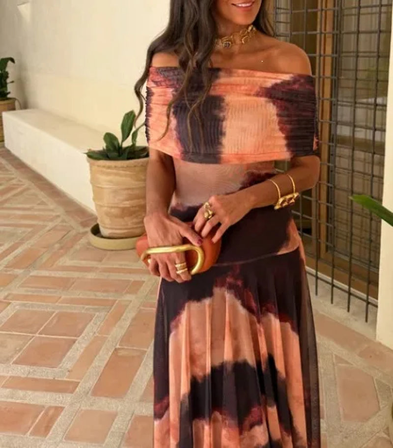 Elegant Mesh Splice Slimming Women'S Dress Artistic Vintage Style Long Skirt Princesse Style One Shoulder Sleeveless Midi Dress