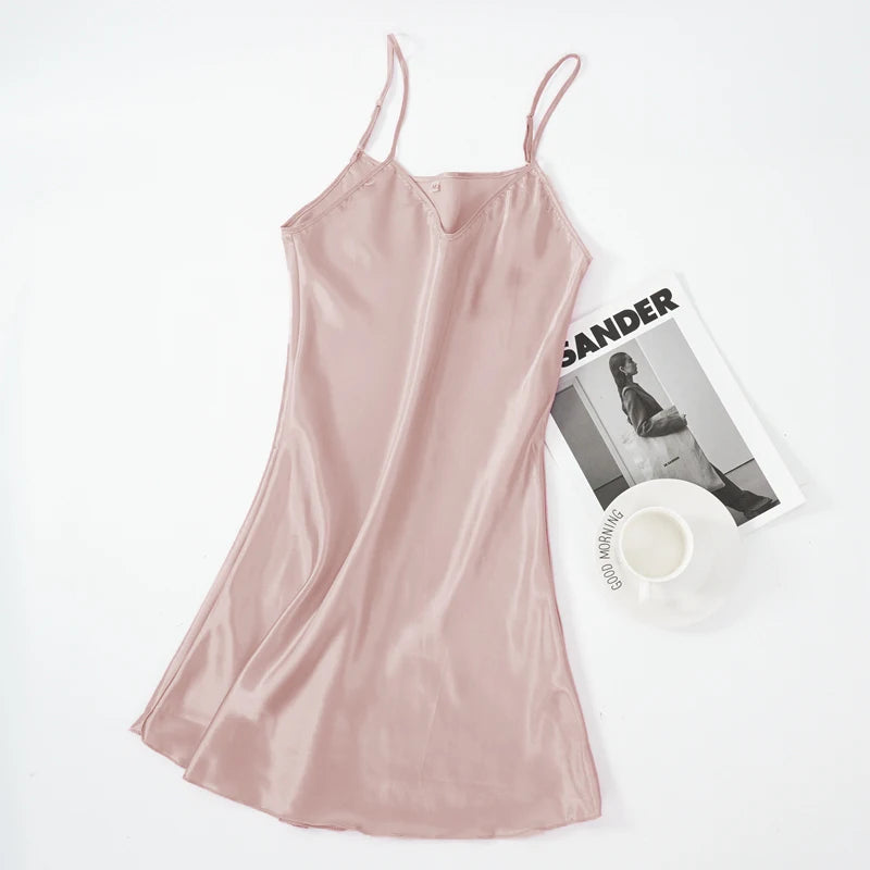 Ice Silk Suspender Nightdress Women'S Thin Sexy Adjustable Shoulder Strap Pajamas Loose Home Clothes M-2XL
