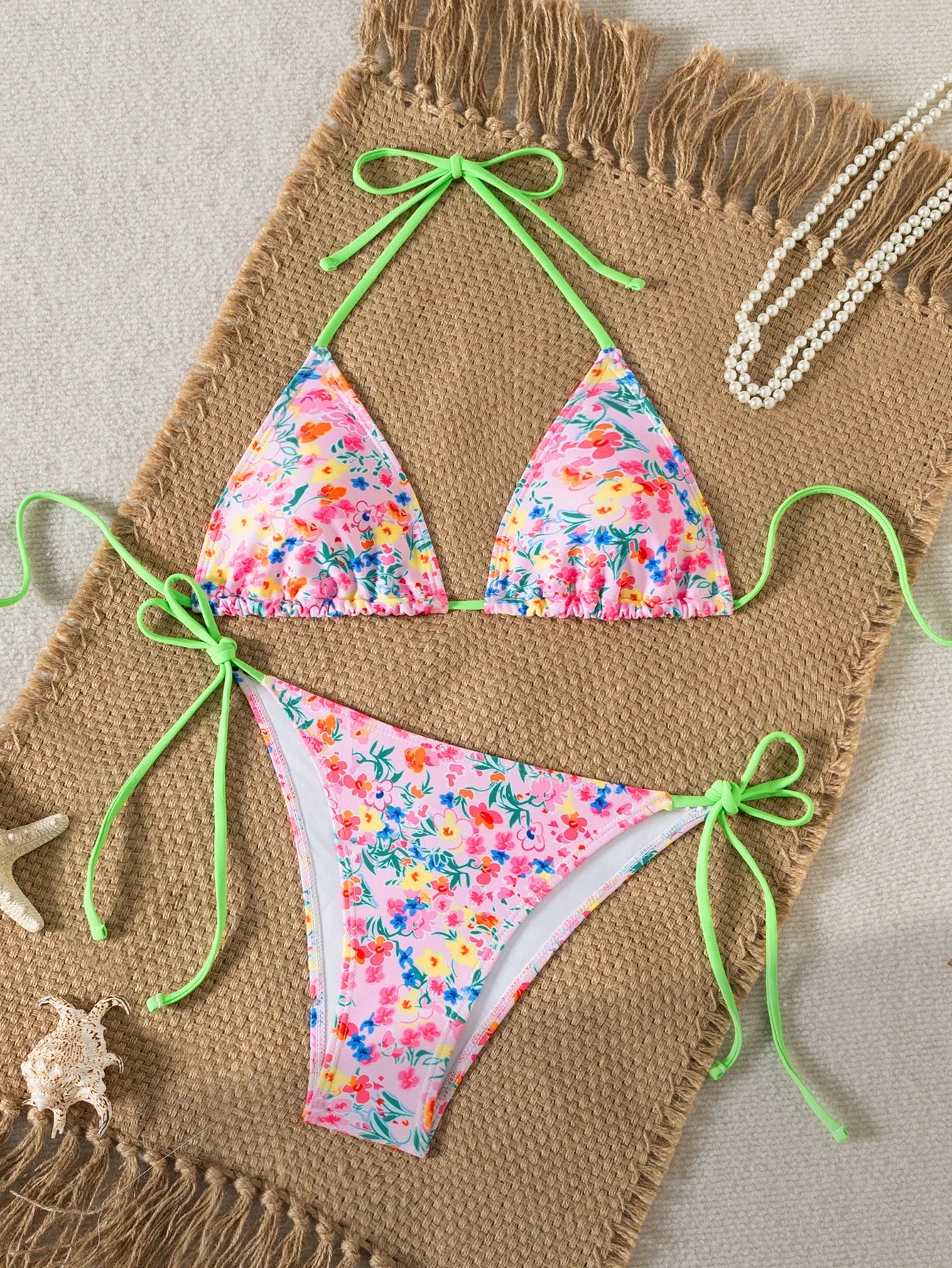 "2026 New Triangle Bikini Set - Floral Print Push up Swimsuit & Brazilian Bottoms"