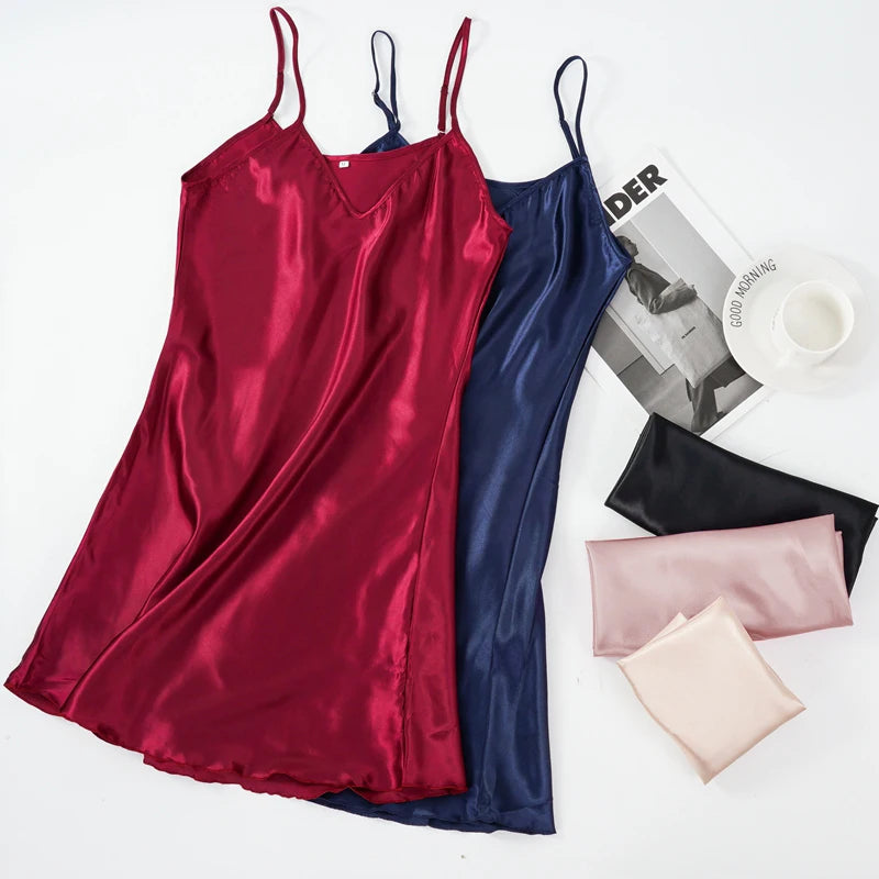 Ice Silk Suspender Nightdress Women'S Thin Sexy Adjustable Shoulder Strap Pajamas Loose Home Clothes M-2XL