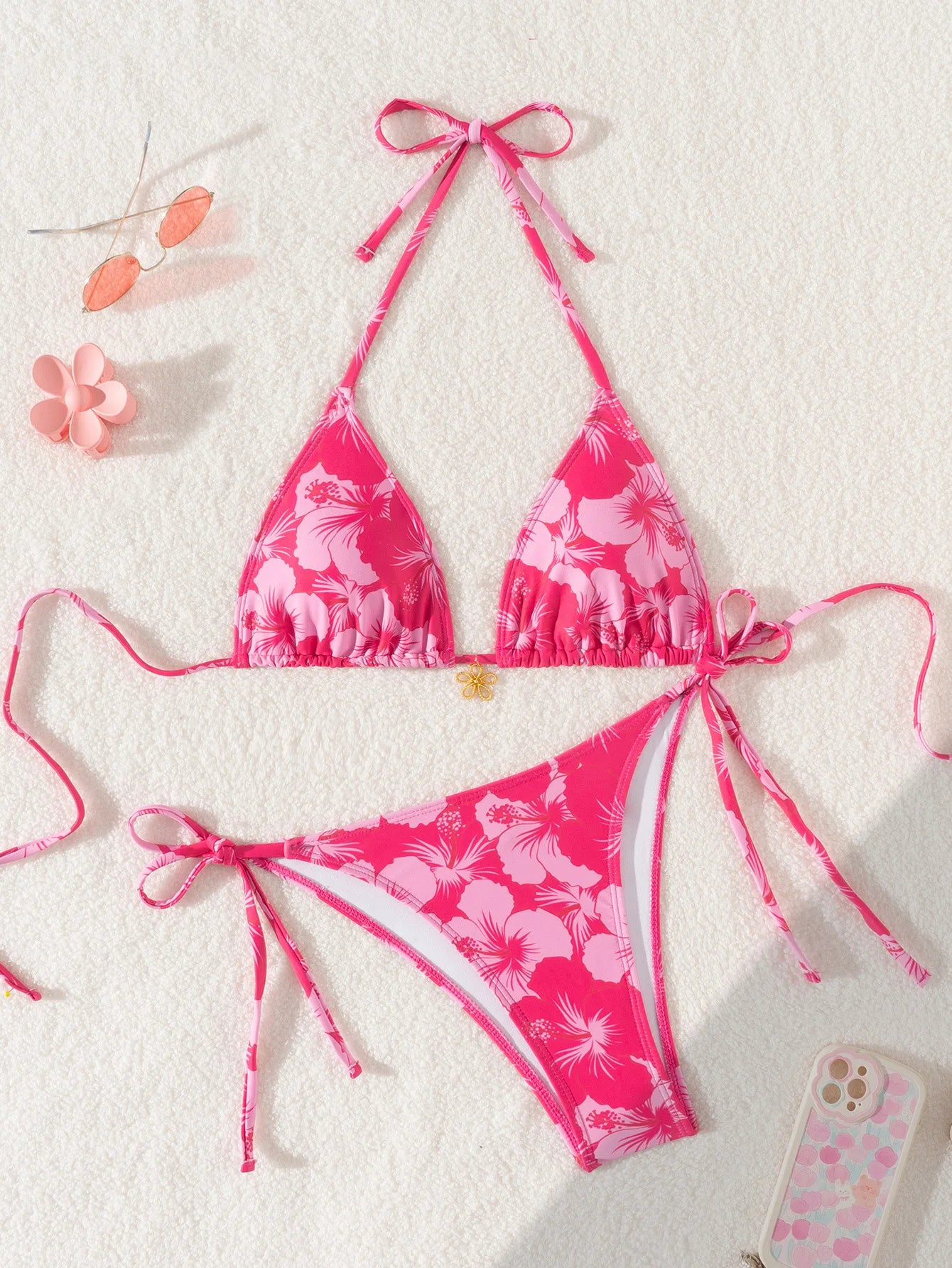 "2026 New Triangle Bikini Set - Floral Print Push up Swimsuit & Brazilian Bottoms"