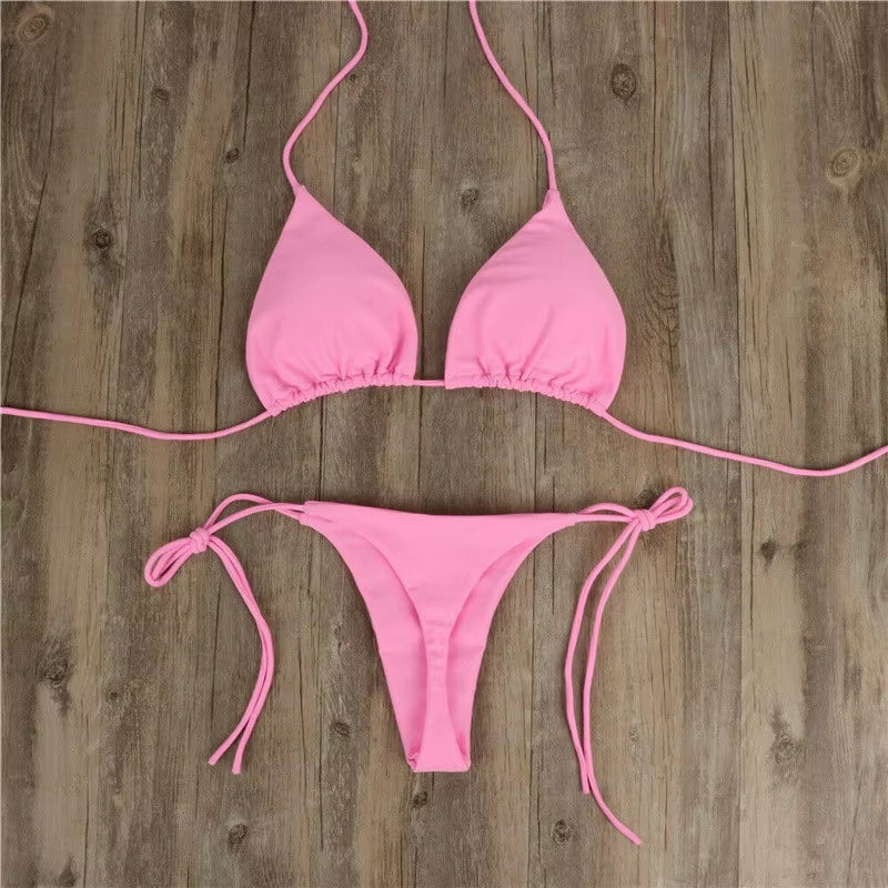 Traje de baño de verano para mujer, conjunto de Bikini Sexy con sujetador acolchado de realce, Tanga, traje de baño de dos piezas, ropa de playa, trajes de baño sexis para mujer