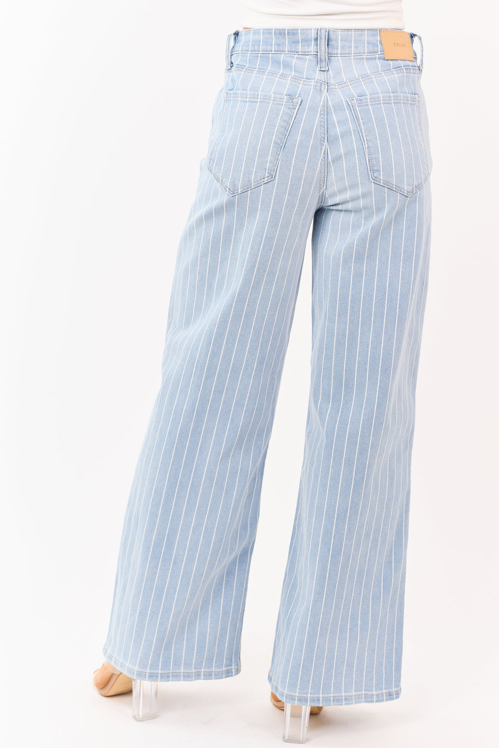 Cello Jeans de denim lavado claro con rayas tipo pinstripe y elastano, de pierna ancha