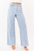 Cello Jeans de denim lavado claro con rayas tipo pinstripe y elastano, de pierna ancha