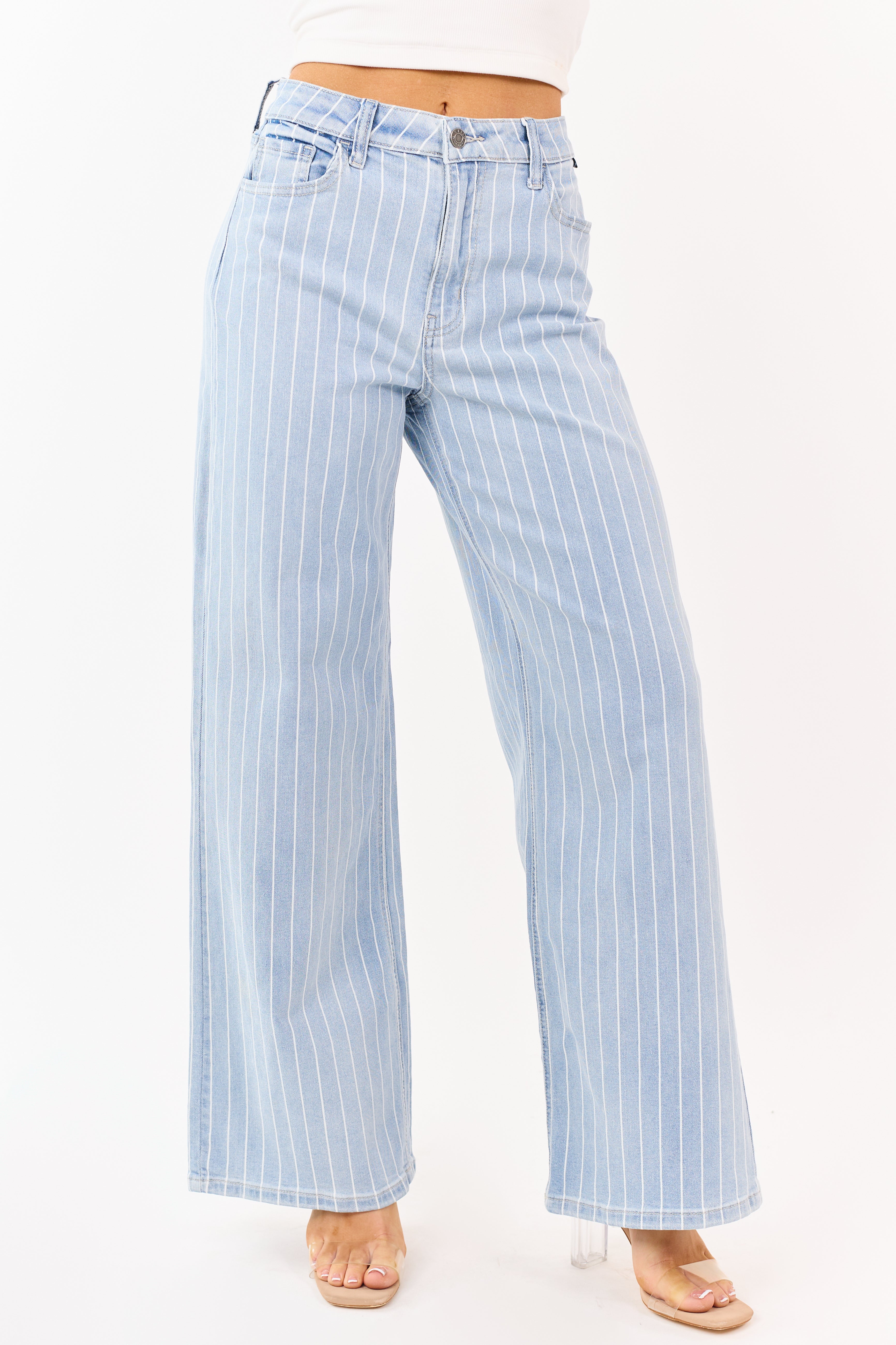 Cello Jeans de denim lavado claro con rayas tipo pinstripe y elastano, de pierna ancha