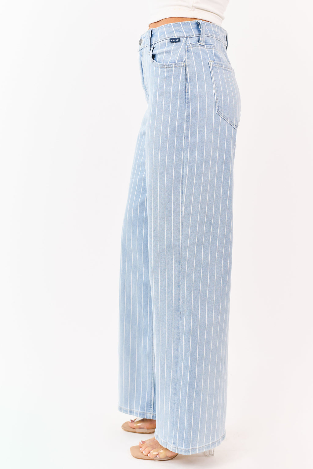 Cello Jeans de denim lavado claro con rayas tipo pinstripe y elastano, de pierna ancha