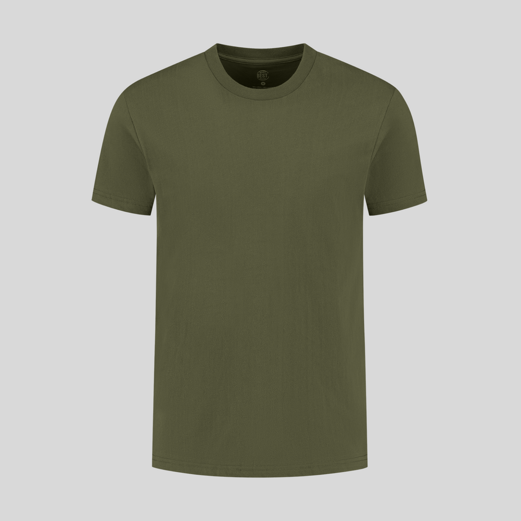 Camiseta de cuello redondo en verde oliva - suave, cómoda y versátil