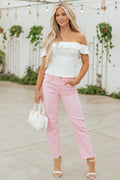 KanCan Jeans elásticos rosa bebé – tiro medio, corte recto