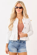 KanCan Chaqueta de denim blanca con peplum - Silueta de peplum favorecedora en blanco nítido