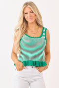 Camiseta sin mangas de algodón verde Kelly a rayas con tejido calado – Ligera y fresca para el verano