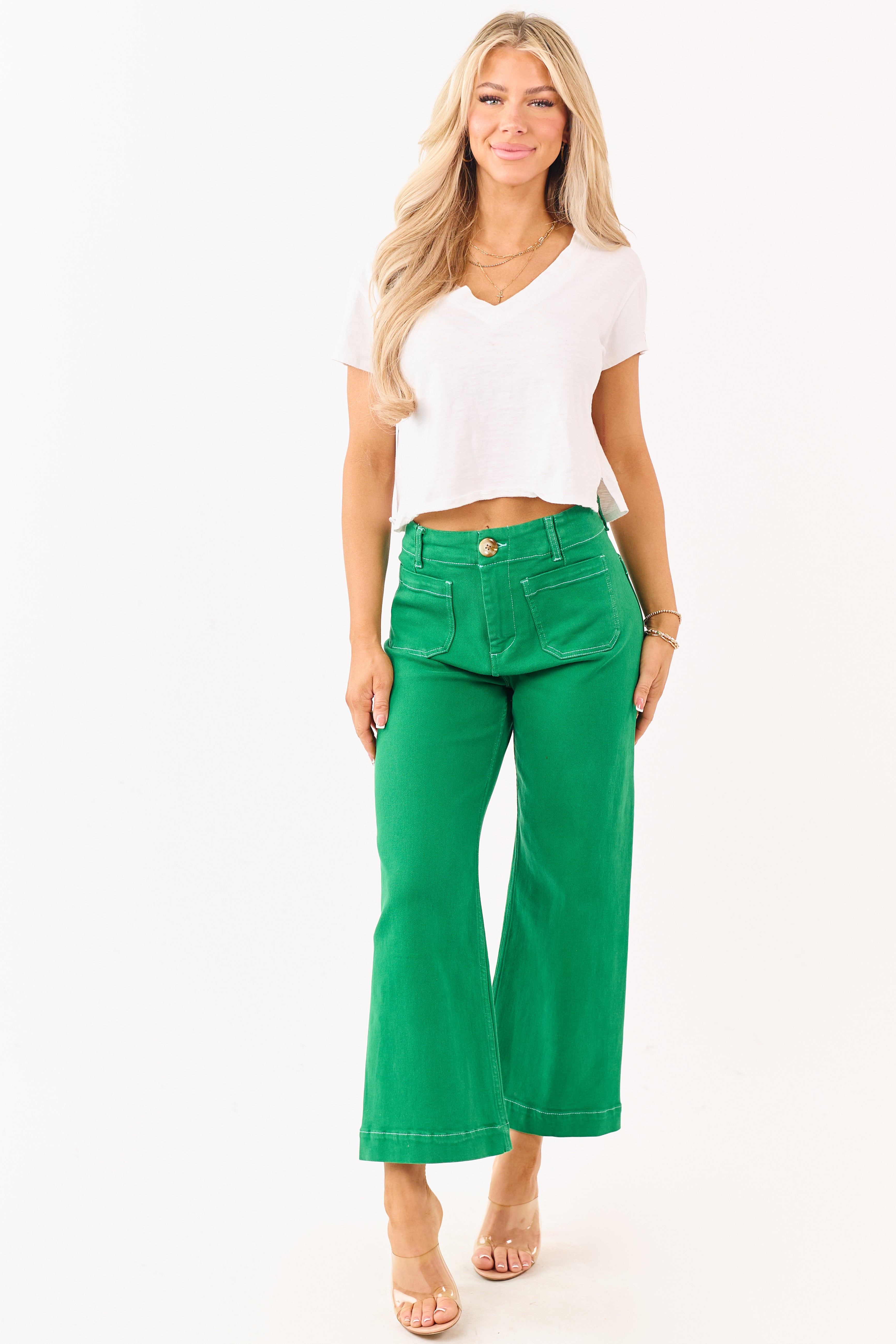 Vaqueros de denim Mica Shamrock elásticos, de pierna ancha y recortados