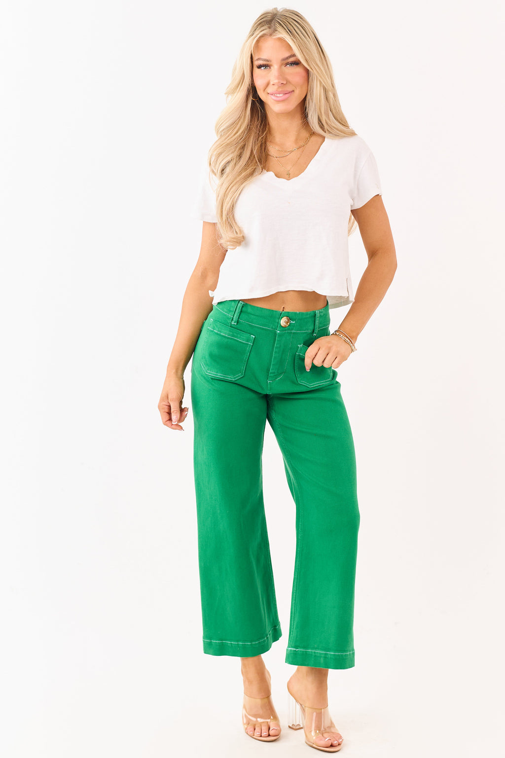 Vaqueros de denim Mica Shamrock elásticos, de pierna ancha y recortados