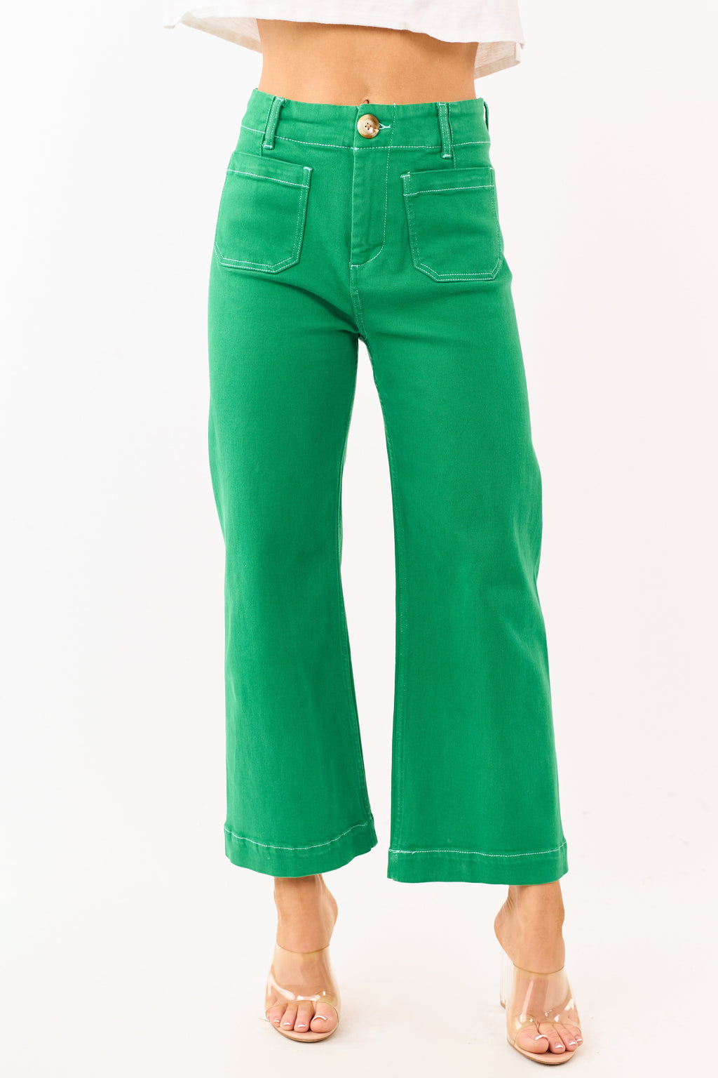 Vaqueros de denim Mica Shamrock elásticos, de pierna ancha y recortados