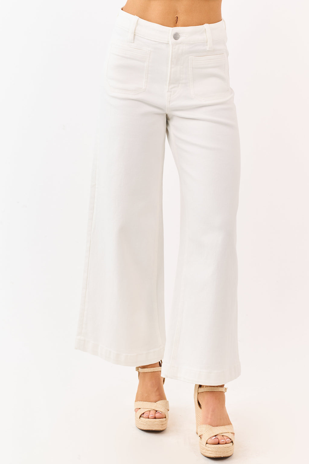 Mica Denim Jeans de pierna ancha en denim blanco con elastano y bolsillos de parche