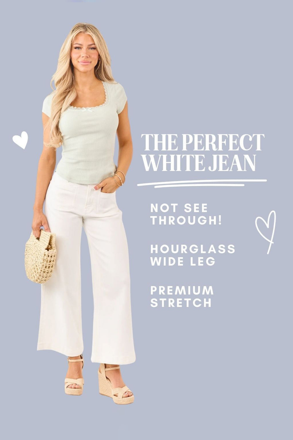 Mica Denim Jeans de pierna ancha en denim blanco con elastano y bolsillos de parche