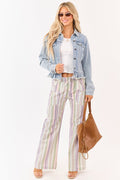 Pantalones de algodón a rayas pistacho con cintura elástica y pierna ancha