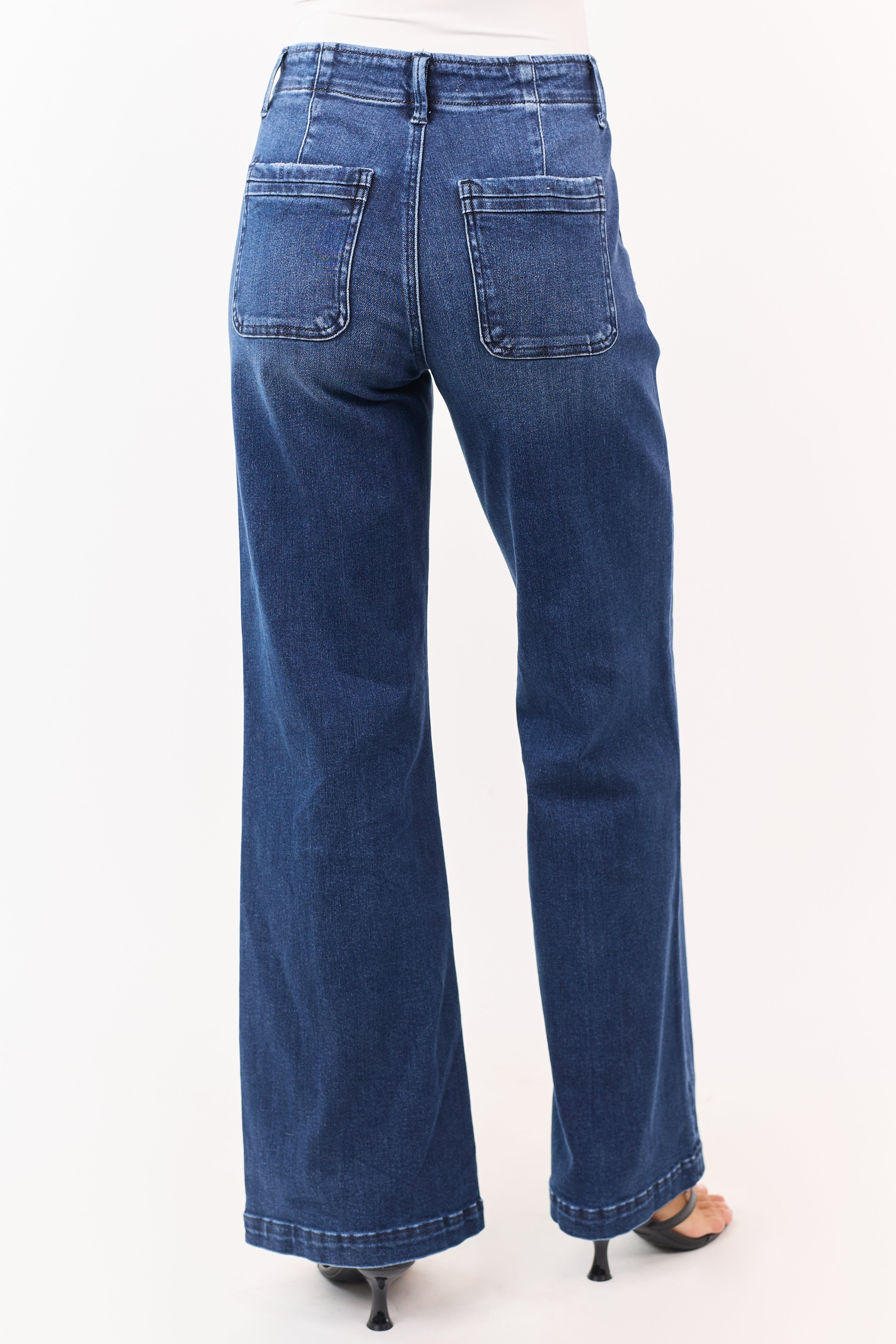 Risen Jeans de tiro alto con lavado oscuro y elastano, de pierna ancha