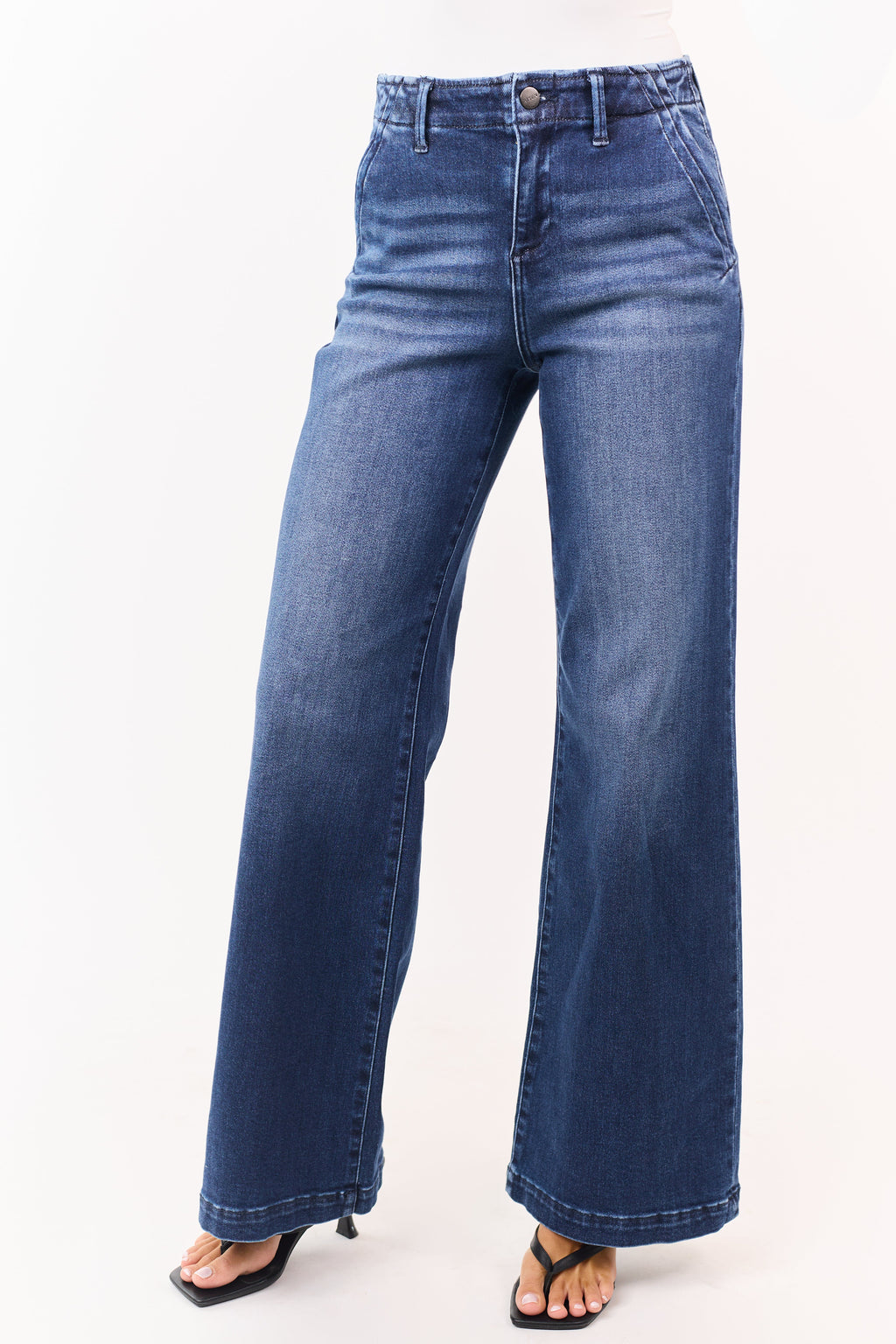 Risen Jeans de tiro alto con lavado oscuro y elastano, de pierna ancha