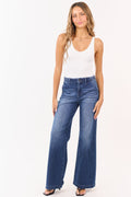 Risen Jeans de tiro alto con lavado oscuro y elastano, de pierna ancha