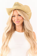 Sombrero vaquero de paja trenzada con colgante en forma de ancla color arena