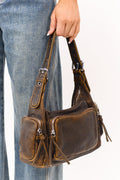 Bolso chic de cuero sintético color sepia con acabado envejecido vintage