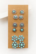 Conjunto de aretes conchos de plata y turquesa del suroeste – estilos surtidos