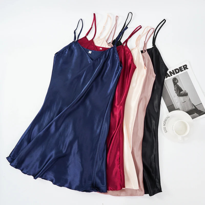Ice Silk Suspender Nightdress Women'S Thin Sexy Adjustable Shoulder Strap Pajamas Loose Home Clothes M-2XL