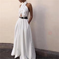 2025 European American Style New Women'S Clothing Fashion Sexy Jumpsuits Sleeveless Halter Neck Halter Jumpsuit Trousers White