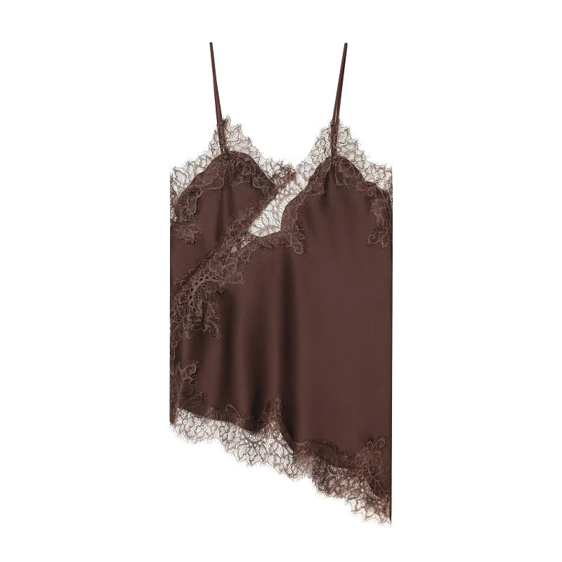 Asymmetric Lace Top Female Sexy Slip Backless Tops for Women Summer Camisole Sleeveless Tops Tanks & Camis Women'S Tops
