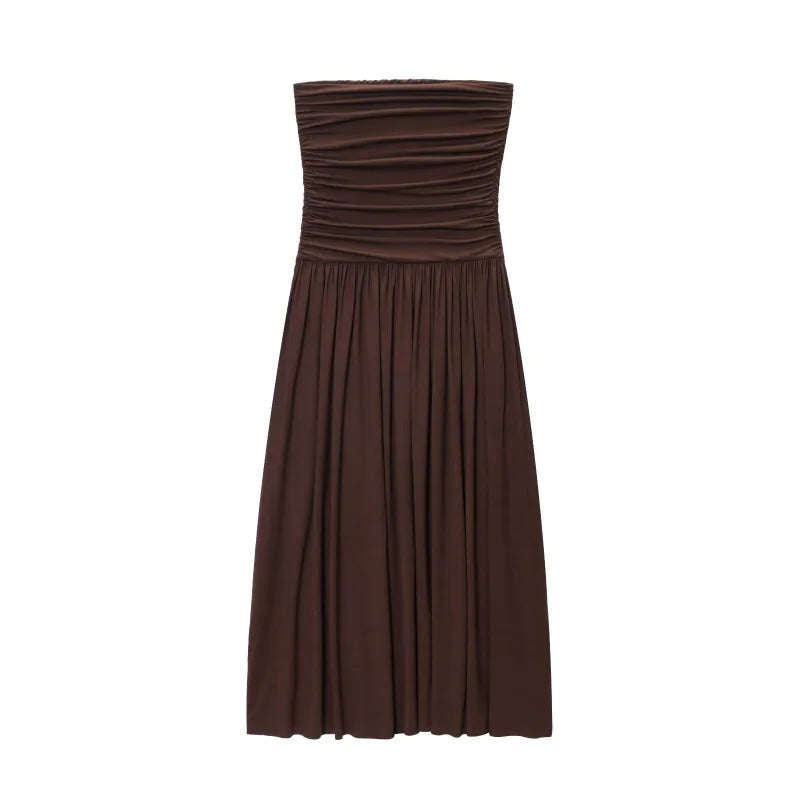 2025 Women'S New Dress Elegant Sexy Off-Shoulder Fashion Pleats Details Slimming Strapless Dress