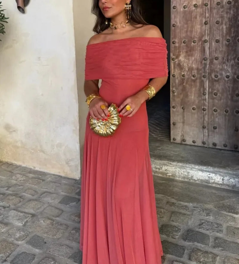 Elegant Mesh Splice Slimming Women'S Dress Artistic Vintage Style Long Skirt Princesse Style One Shoulder Sleeveless Midi Dress