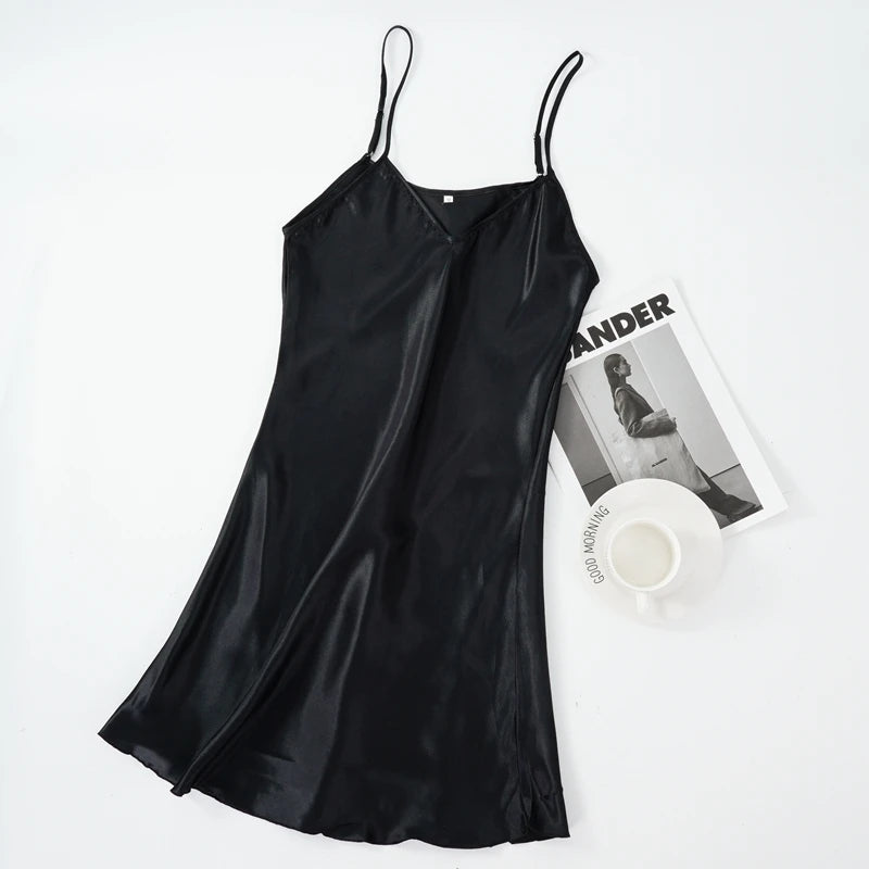 Ice Silk Suspender Nightdress Women'S Thin Sexy Adjustable Shoulder Strap Pajamas Loose Home Clothes M-2XL