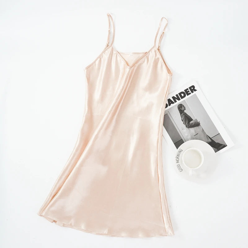 Ice Silk Suspender Nightdress Women'S Thin Sexy Adjustable Shoulder Strap Pajamas Loose Home Clothes M-2XL