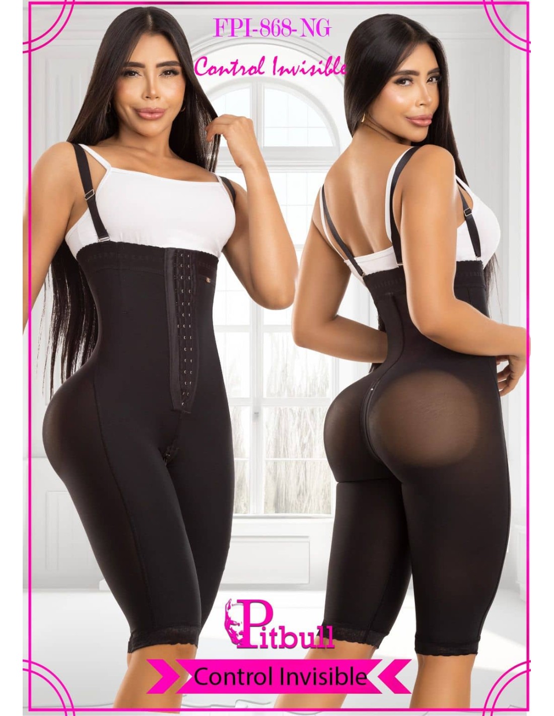 Faja Colombiana Postquirúrgica Invisible para Postparto con Broches y Cierre Perineal - Marca Pitbull FPI868